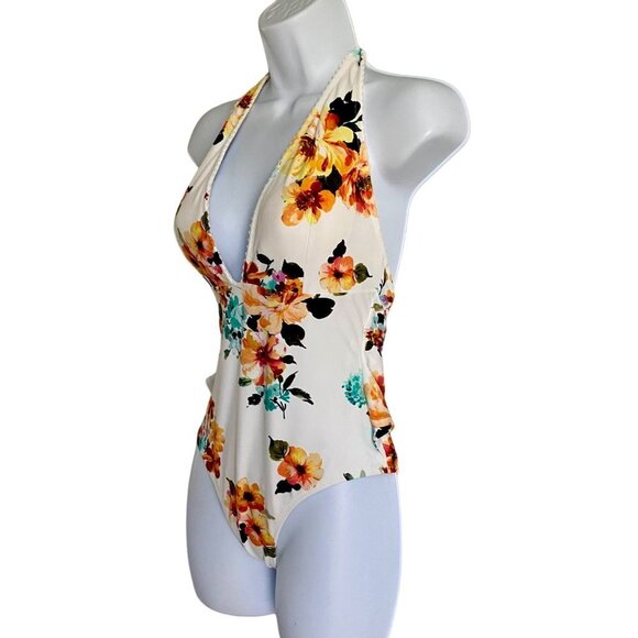 Cupshe Tie Waist Floral Print One Piece Halter Swimsuit Women's Small NEW NWT - Picture 2 of 10